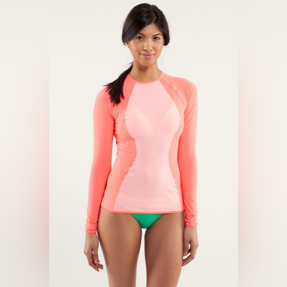 Lululemon Board Balance Rash Guard Womens Size 8 Coral Swim Shirt Back Zip - Picture 1 of 12